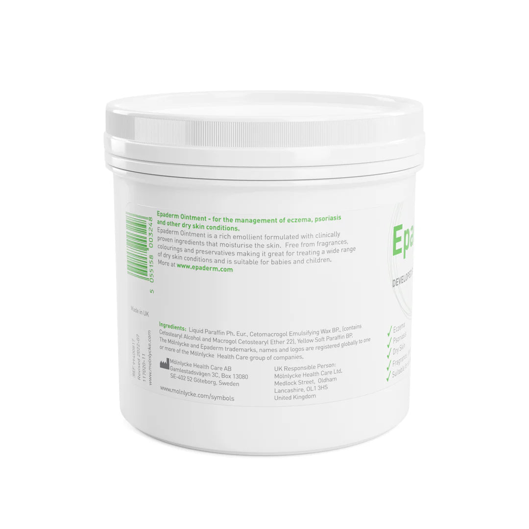 epaderm ointment 500g​ White container with green text on a white background