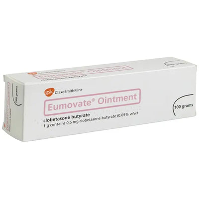 Box of Eumovate Ointment 100g with GSK logo on a white background