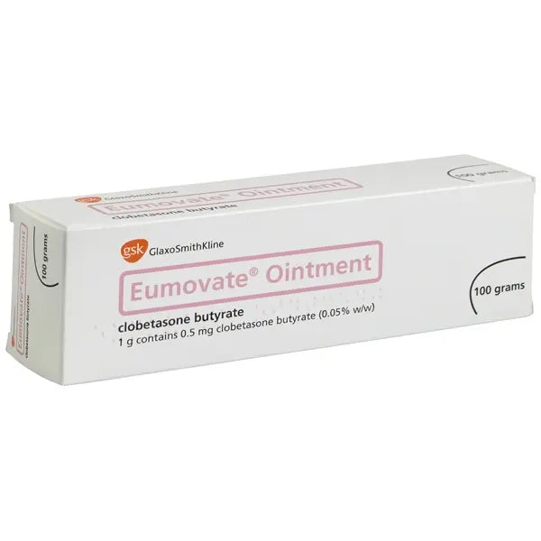 Box of Eumovate Ointment 100g with GSK logo on a white background