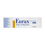 White box of Eurax 100g cream, stops itching fast for various skin irritations.