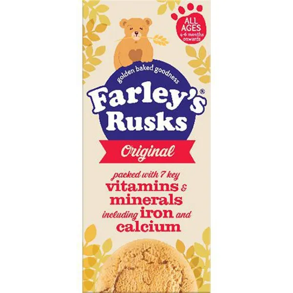 Box of Farley's Rusks with a bear illustration on a white background