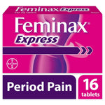 Feminax Express period pain relief tablets packaging on a white background