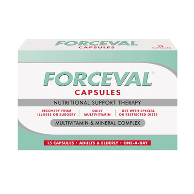 Box of Forceval Capsules 15 nutritional support therapy on a white background