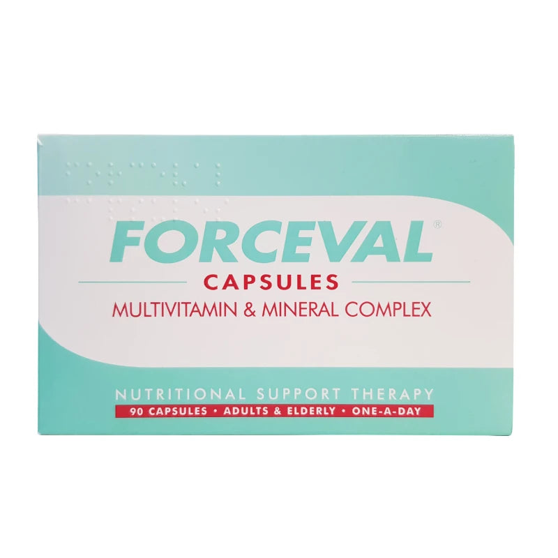 Box of Forceval capsules 90 multivitamin and mineral complex on a white background