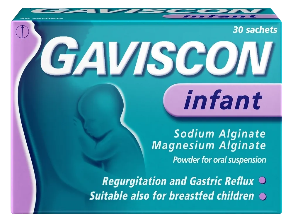 Gaviscon Infant packaging with a blue and purple design