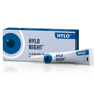HYLO Night Eye Ointment 5g packaging on a white background