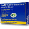Box of HuxD3 Capsules 20000IU Colecalciferol Vitamin D3 (500mcg) 20 Capsules
 on a white background