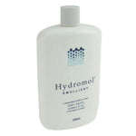 A 350ml white plastic bottle of Hydromol Emollient dry skin conditioner with a ribbed white cap, shown on a plain white background.
