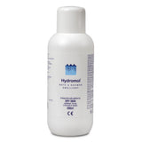 A 500ml white plastic bottle of Hydromol Bath & Shower Emollient with a white cap, featuring a blue logo and black text on the front label, set against a plain white background.