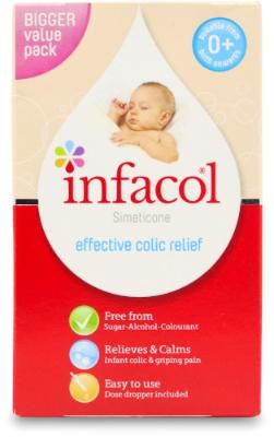 Infacol Oral Suspension bottle on a white background, infant colic relief, gas relief for babies