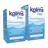 Two boxes of Kalms Day Valerian Root Extract 26mg tablets shown on a plain white background. The packaging is white and blue with the brand name 'kalms' in dark blue and 'Day' in white.