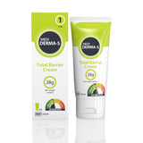 Medi-Derma-S Total Barrier Cream 28g tube and matching retail box on a clean white background with a soft reflection.