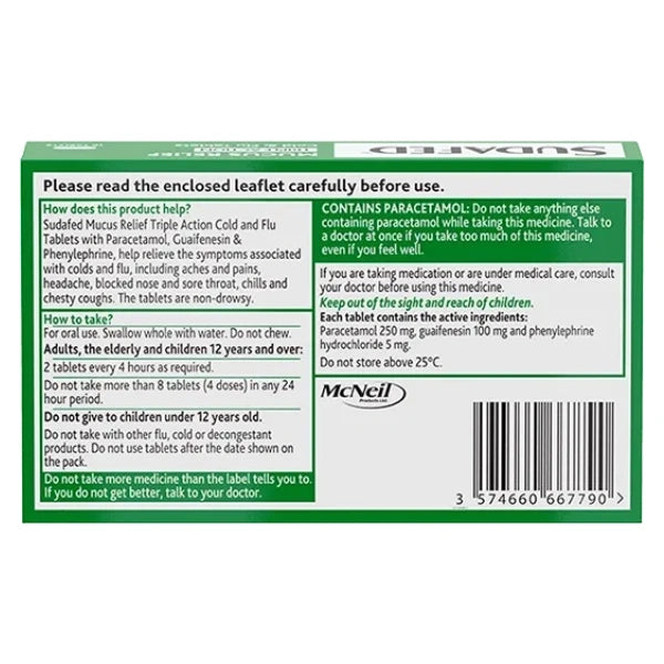 Medication package with green border and white background