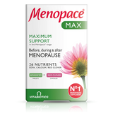 Menopace Max supplement packaging with a flower illustration on a white background