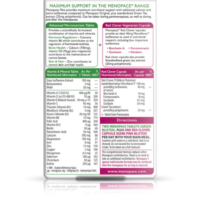 Nutritional supplement label for Menopause Max with detailed ingredient list and directions.