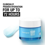 Neutrogena Hydro Boost water gel jar with text on clinically proven hydration.