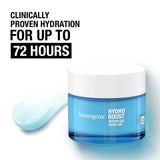 Neutrogena Hydro Boost water gel jar with text on clinically proven hydration.