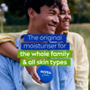 Two people smiling outdoors with a Nivea cream container, text about the product's versatility.