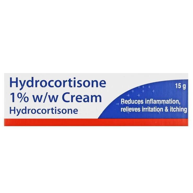 Hydrocortisone cream packaging with blue and red design on a white background