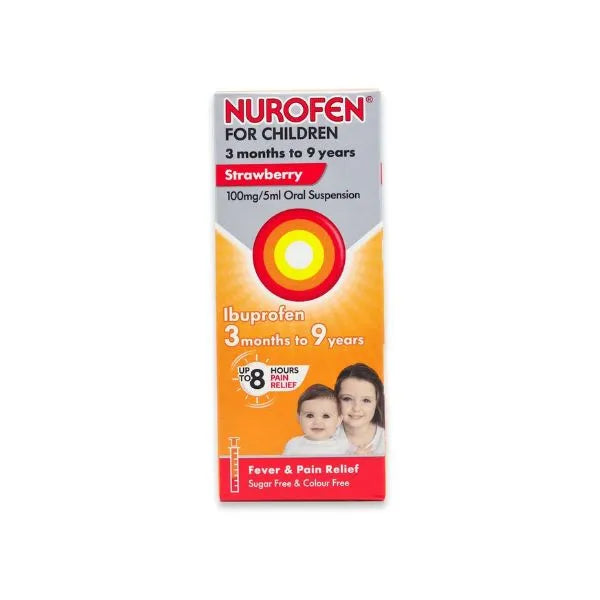 Nurofen for Children 3 months to 9 years – Strawberry 100mg/5ml Oral Suspension.
