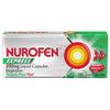 Nurofen Express 200mg 10 Liquid Capsules Ibuprofen box containing 10 liquid capsules, shown on a plain white background.