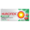 Nurofen Express 200mg Liquid Capsules ibuprofen box, 30 liquid capsules, featuring a white and green design with a red and yellow target logo.