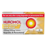Box of Nuromol Dual Action Pain Relief 12 tablets on a white background