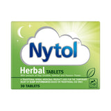 Nytol Herbal Tablets packaging box, featuring a green and white design with the brand name 'Nytol' in blue inside a white cloud graphic.