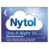 Nytol One-A-Night 50mg Tablets packaging with blue and white design.