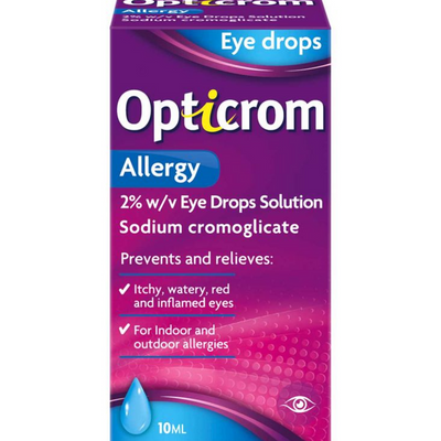 Opticrom Allergy eye drops 10 ml packaging on a white background