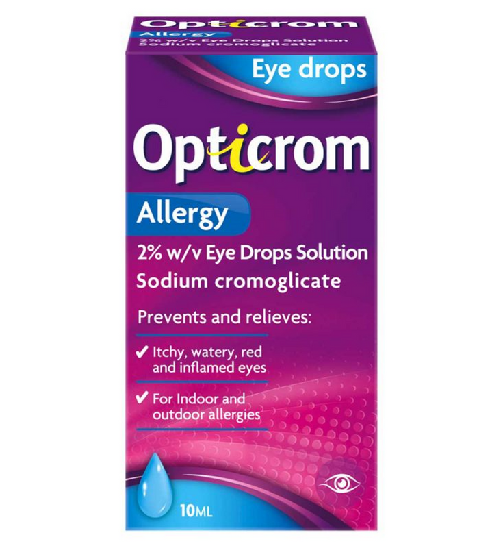 Opticrom Allergy eye drops 10 ml packaging on a white background