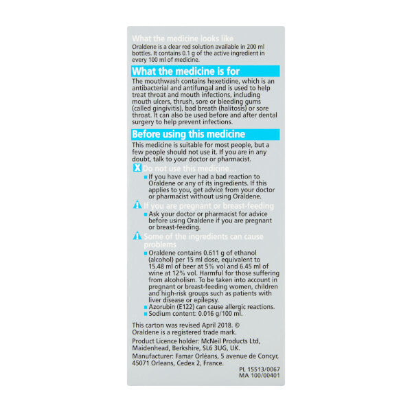 Oraldene Medicated Relief Mouthwash for Mouth & Throat Infections 200ml
