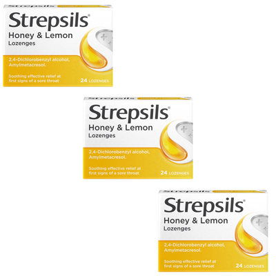 Pack of 3 Strepsils Honey & Lemon Lozenges For Sore Throat Pack of 36