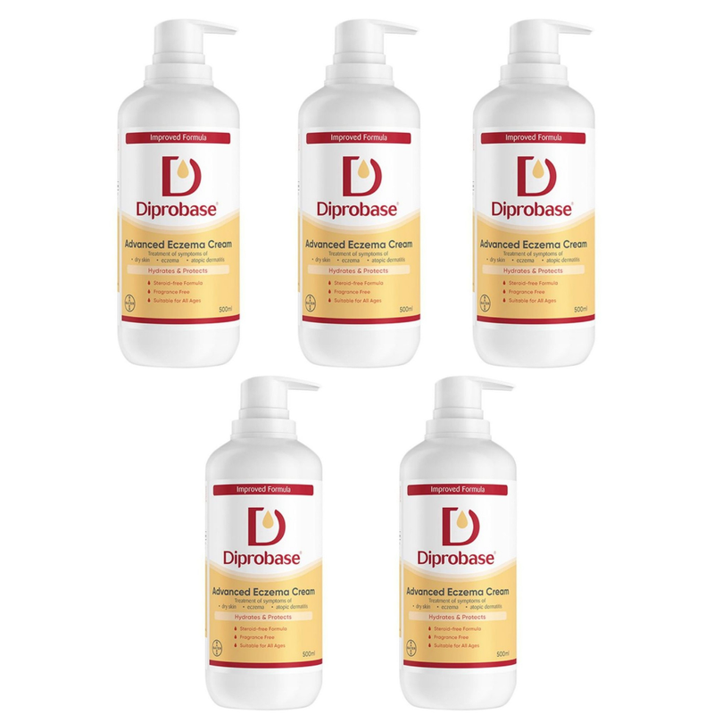 Pack of 5 Diprobase Advanced Eczema Cream in white background