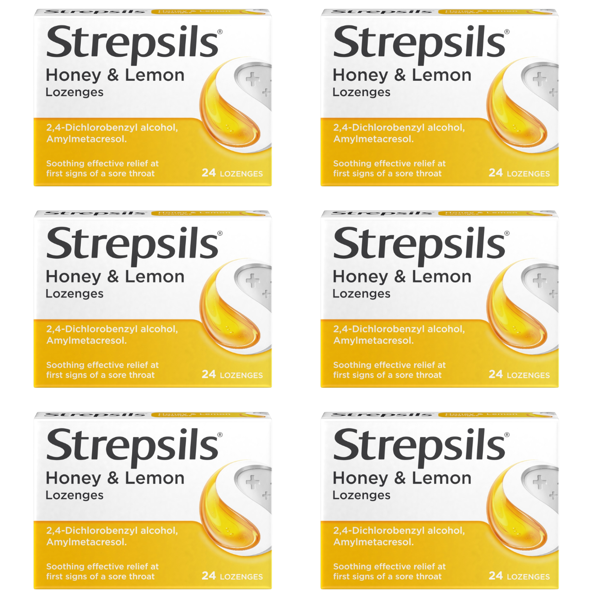 Pack of 6 Strepsils Honey & Lemon Lozenges For Sore Throat Pack of 36