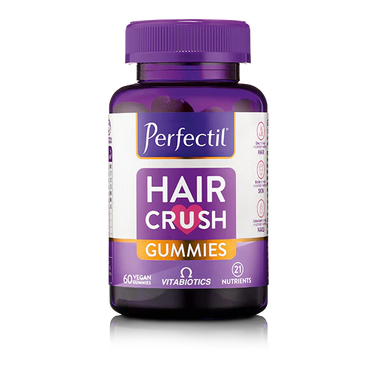 Delicious Perfectil Hair Crush Gummies, a tasty way to support your hair health.