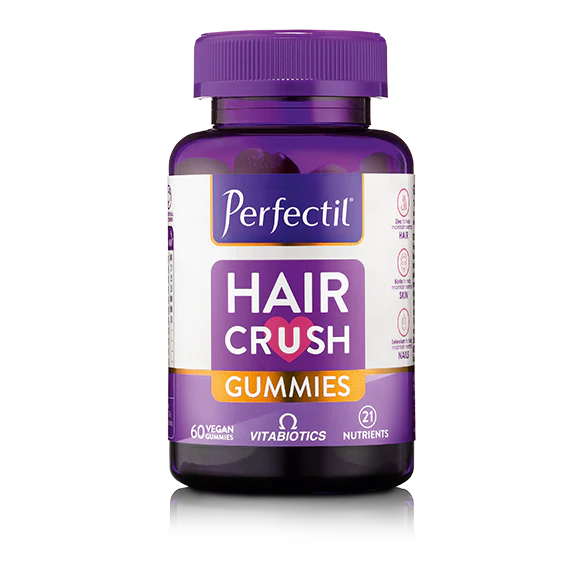 Delicious Perfectil Hair Crush Gummies, a tasty way to support your hair health.