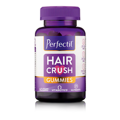 Delicious Perfectil Hair Crush Gummies, a tasty way to support your hair health.