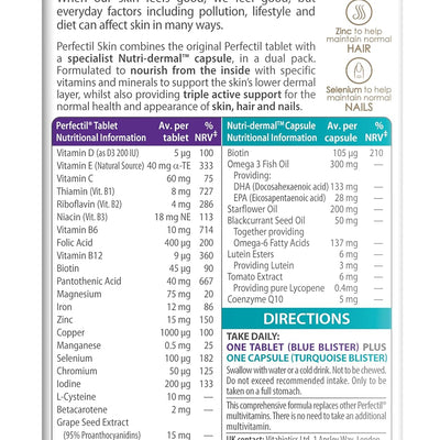 Supplement package with Perfectil branding and nutritional information on a white background