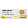 Permethrin 5% w/w cream packaging for scabies and crab lice by Morningside Healthcare on a white background.