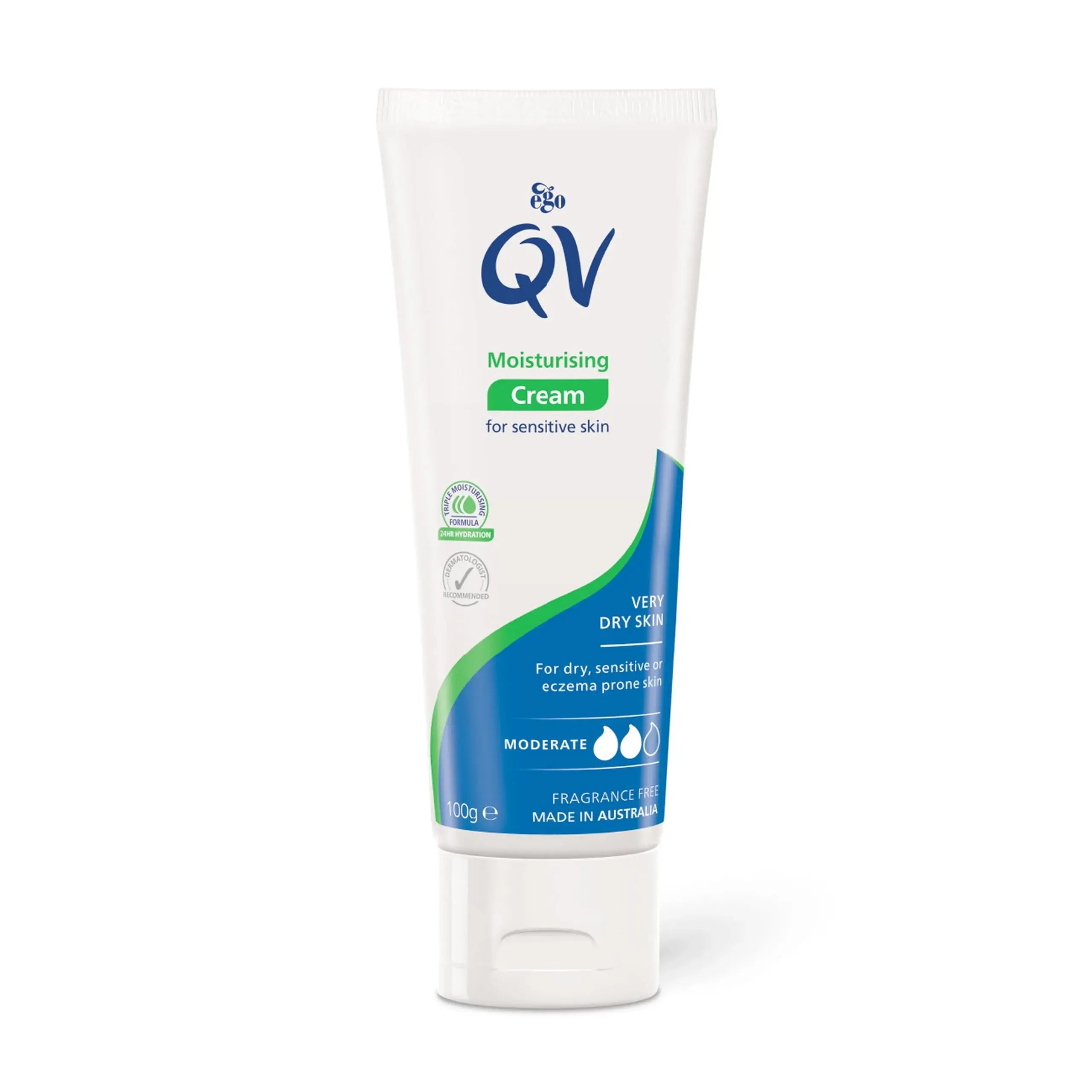 QV Moisturising Cream tube on a white background