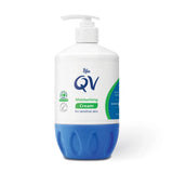 QV moisturising cream bottle with pump on a white background