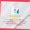 QV Intensive Ointment container with five-star rating and customer testimonial on a white and pink background