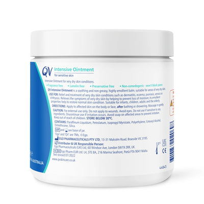 Container of QV Intensive Ointment for sensitive skin on a white background