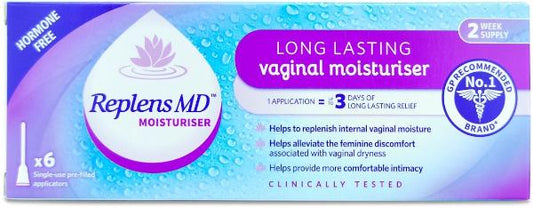 Replens MD Vaginal Moisturizer, moisturizing vaginal dryness, natural ingredients, hormone-free, gynecologist recommended