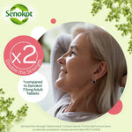 Advertisement for Senokat with an elderly woman and product details on a light green background.