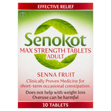 Senokot Max Strength 10Tablets packaging with green leaves on a white background
