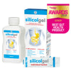 Silicolgel gastrointestinal supplement packaging shown on a white background, including a 200 ml bottle, a box, an individual sachet, and a pink award badge reading 'healthy awards 2026 gold best gut health product'.
