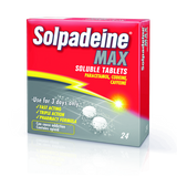 Box of Solpadeine Max soluble tablets on a white background