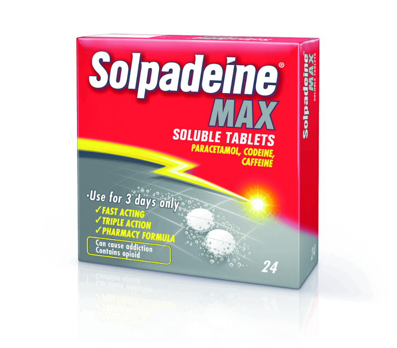 Box of Solpadeine Max soluble tablets on a white background